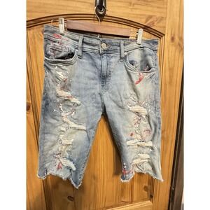 Jordan Craig Men's Denim Shorts Size 32 Paint Splatter Streetwear Distressed Raw